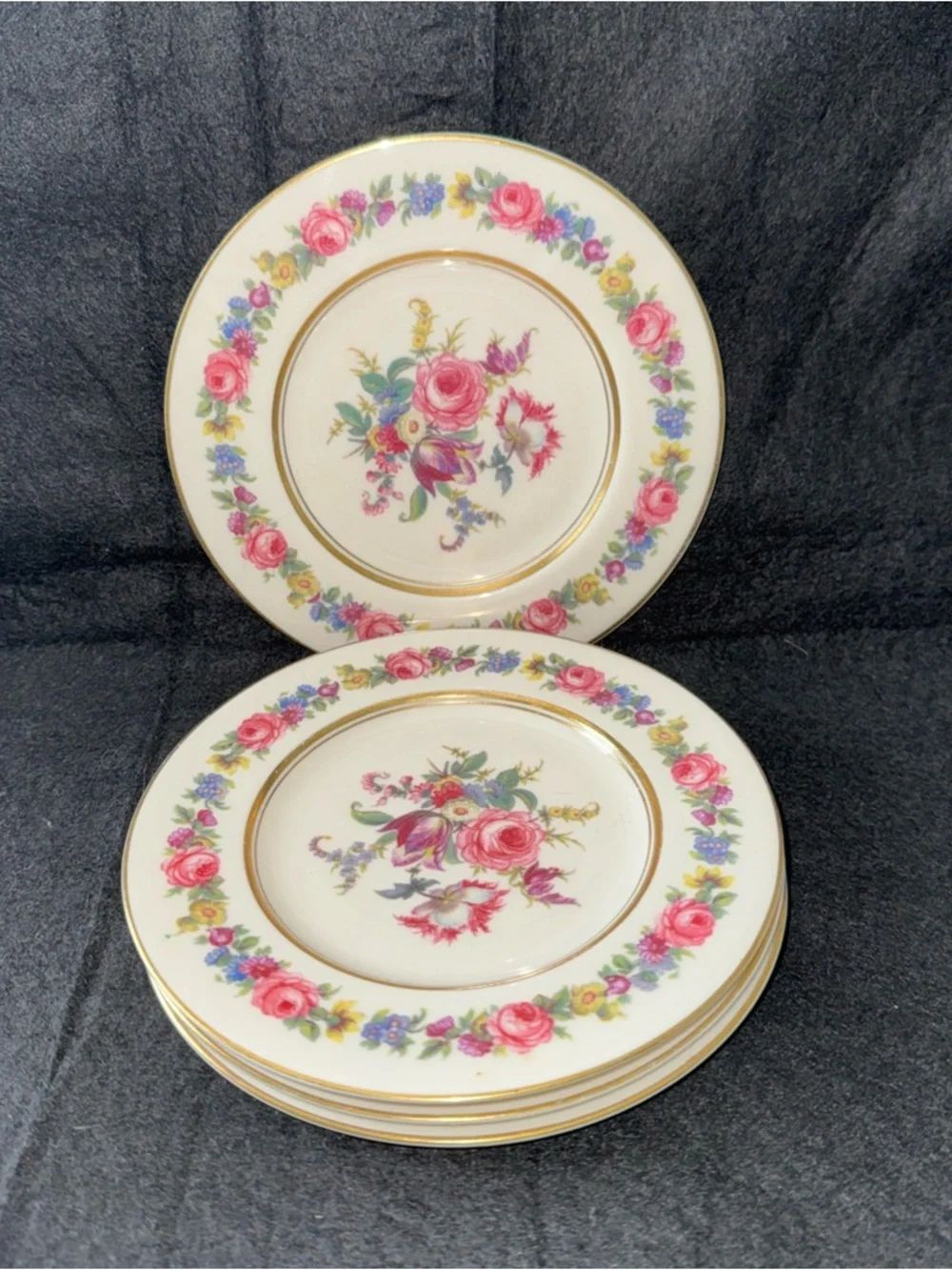 Castleton MANOR USA Bread Plate Lot of 4 Cream Gold Floral 6 1/4